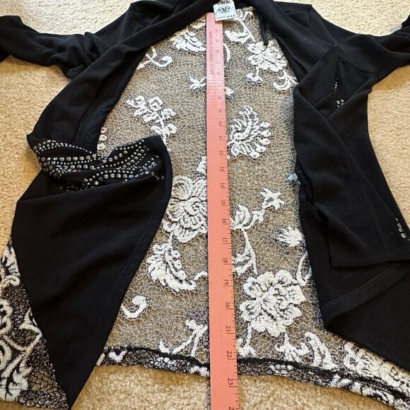 Vocal Cardigan Women's M Black‎ Embroidered Lace Embellished Open Front New - Picture 7 of 9